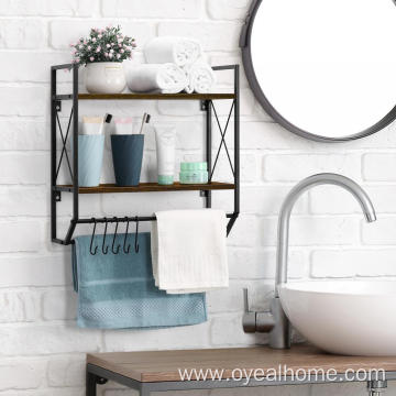 Wall Mounted 2-Layer Bathroom Shelf with Towel Bar